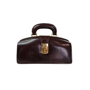 Womens Pratesi Italian Brown Leather Mini Dr Bags with Gold Accents Handbag